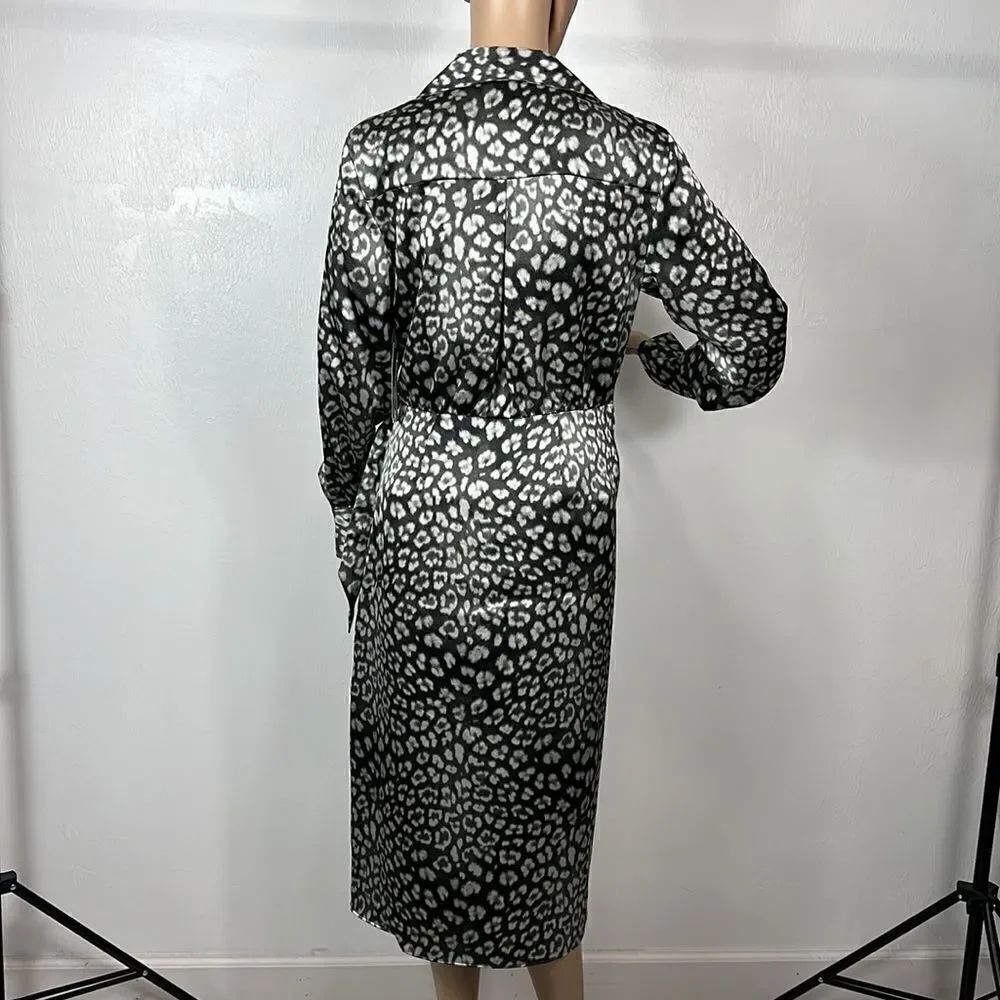 Worthington Animal Print Long Sleeve Satin Wrap Dress Size S - Picture 7 of 14